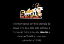 5ª da Boa Música é cancelada esta semana devido à previsão de chuva forte 5 da boa musica cancelada