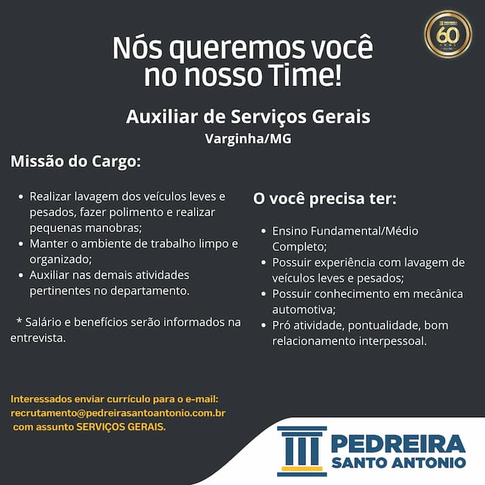 Vaga de emprego em Varginha