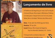 Poeta Tadeu Terra lança livro “Música dos Músculos” no Museu de Varginha nesta quarta Música dos Músculos