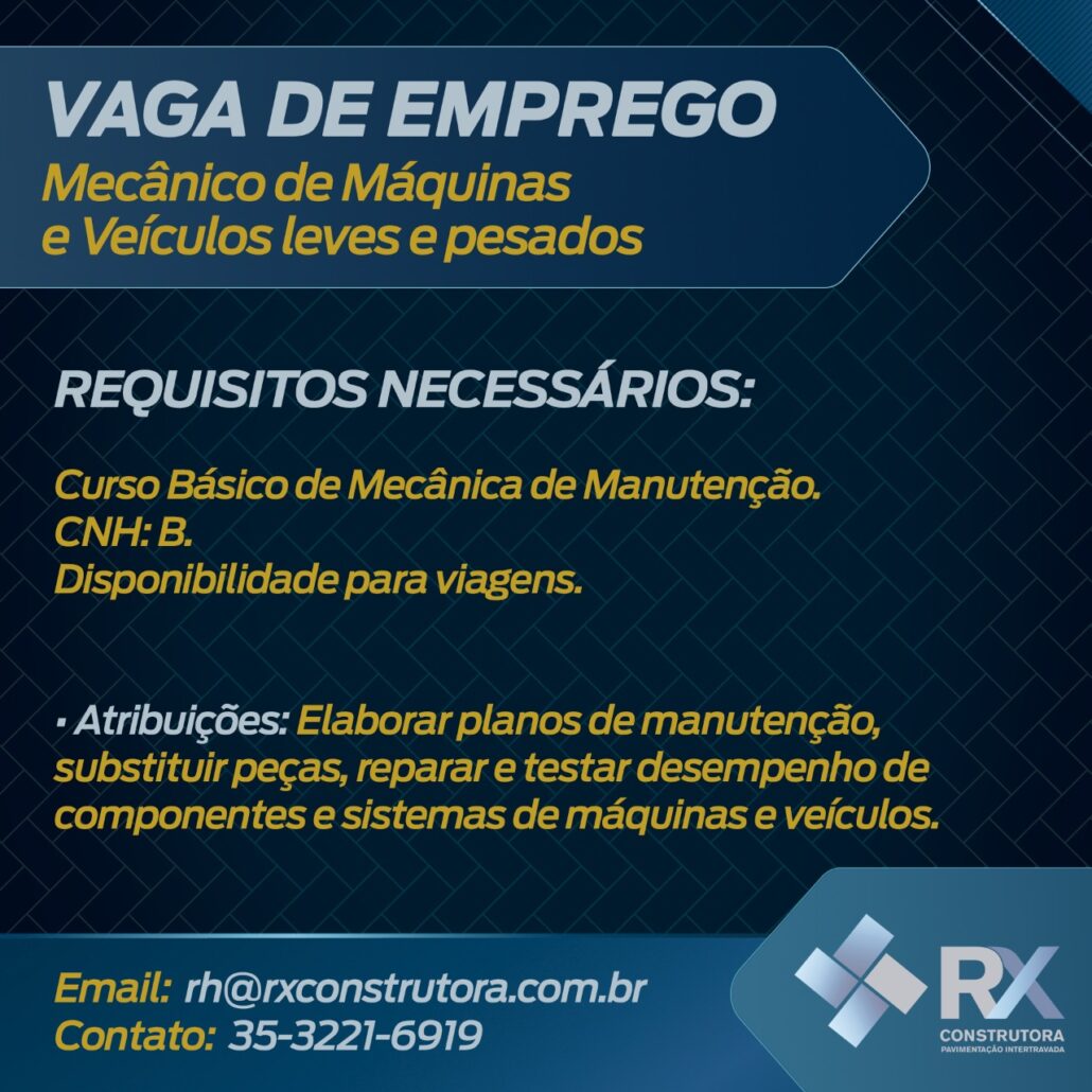 Empresa abre processo seletivo para contratar mecânico | VAGAS DE ...