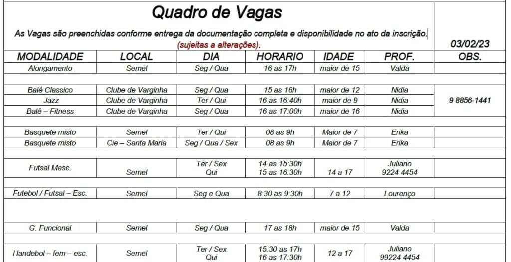 atividades semel varginha 2023