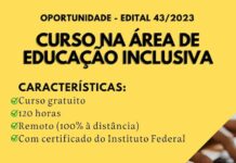 Curso Gratuito de Educação Inclusiva a distância (EaD) está com inscrições abertas O IFSULDEMINAS está com inscrições abertas em curso gratuito de Educação Inclusiva EaD, 100% a distância.