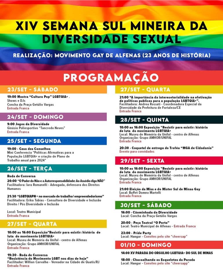 Semana Sul Mineira da Diversidade Sexual em Alfenas parada orgulho LGBTQIA+