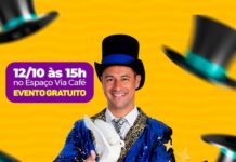 Hoje tem show de mágica gratuito no Via Café Shopping Center show de mágica shopping