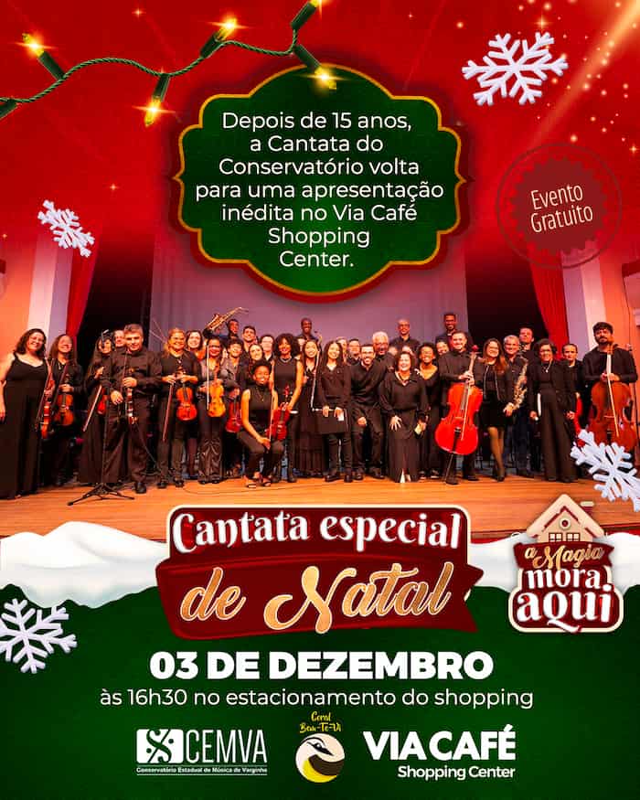 Cantata de natal será realizada no Via Café Shopping Center, em Varginha, neste domingo, 0312.