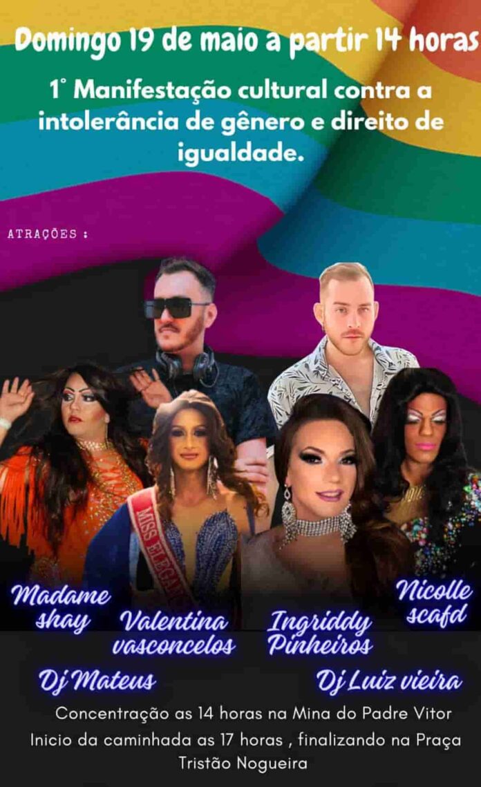 Manifestação cultural contra a intolerância de gênero e direito de igualdade caminhada da diversidade LGBT