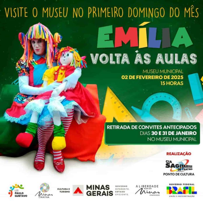 emilia-volta-as-aulas Museu Municipal de Varginha recebe peça infantil “Emília volta às aulas” neste domingo, os ingressos são gratuitos.