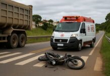Criança é atropelada por motociclista sem habilitação na MG-167 em Varginha moto caída na faixa de pedestre
