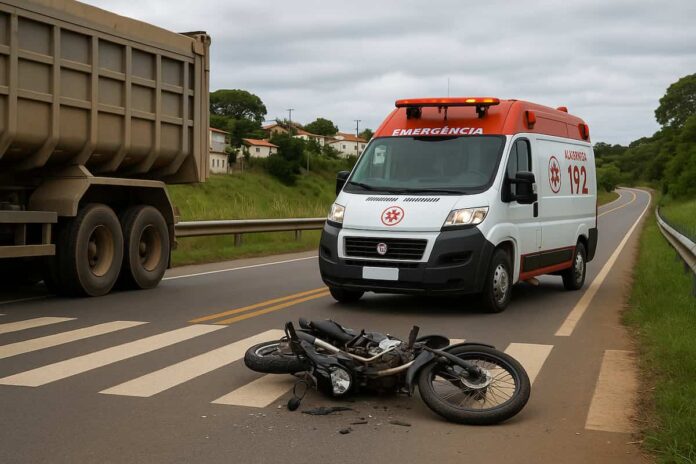 moto caída na faixa de pedestre