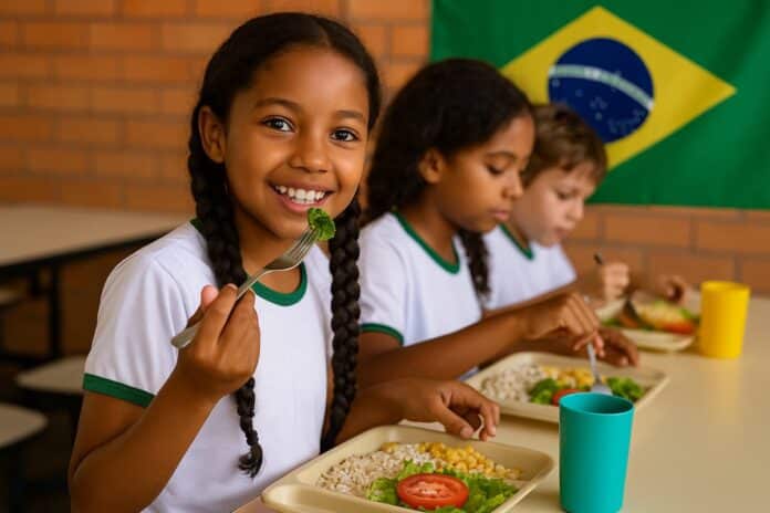 Menina comendo na escola - Brasil sai do Mapa da Fome