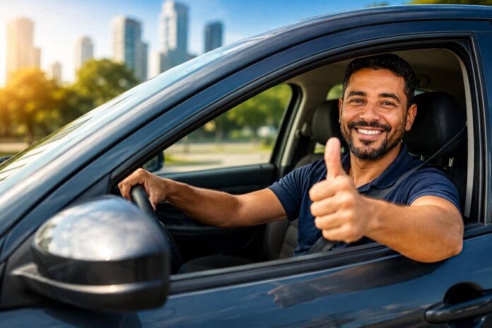 Motorista de aplicativo no carro