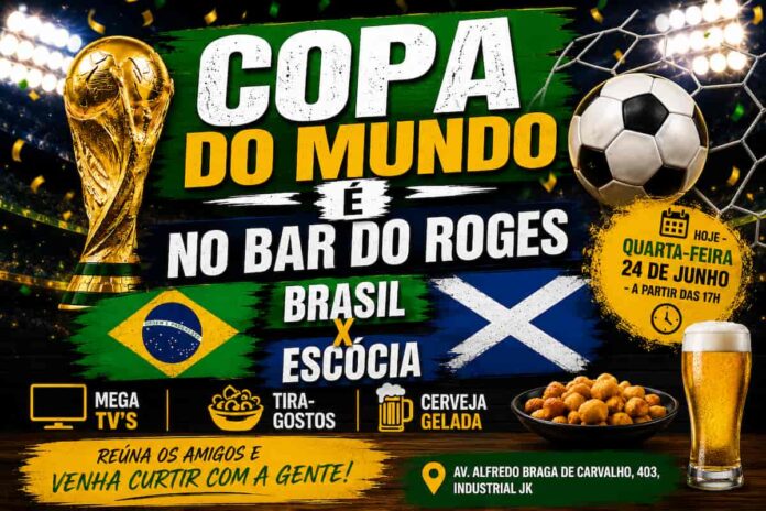 O Bar do Roges prepara uma programação especial para acompanhar a partida entre Brasil e Escócia nesta quarta-feira (24), a partir das 17h.