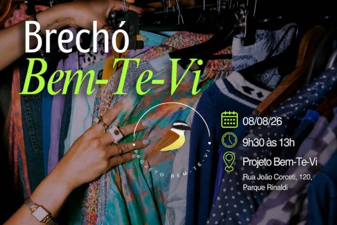 Projeto Bem-Te-Vi realiza brechó beneficente em Varginha no dia 8 de agosto. Evento arrecada recursos para manter as atividades do projeto social.