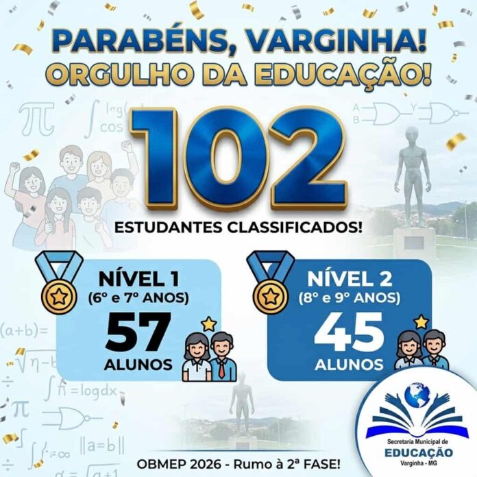 Educação de Varginha comemora desempenho histórico com 102 alunos classificados para a 2ª fase da OBMEP 2026