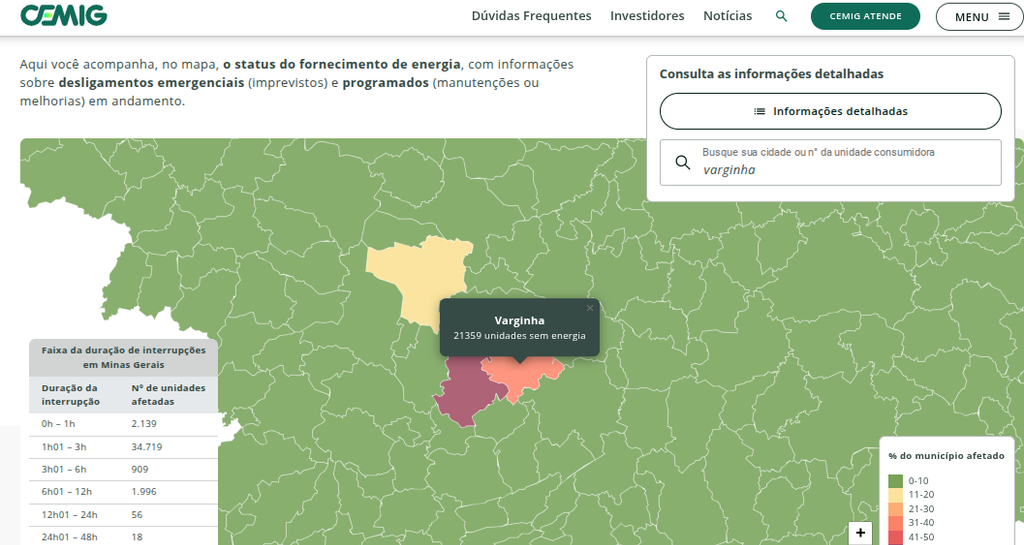 Mapa energia Cemig. Fonte: Cemig