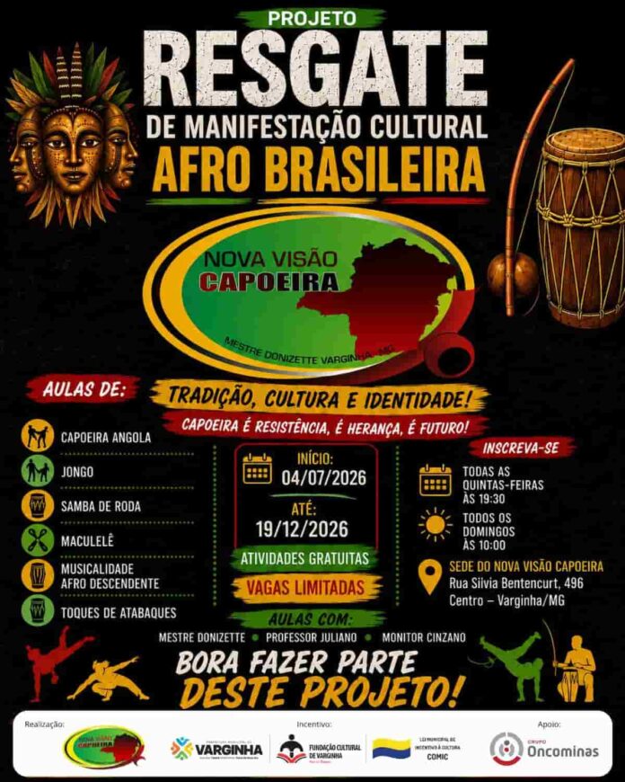 projeto-resgate-cultura-afro-brasileira-varginha-aulas-grauitas-capoeira (2) Projeto Resgate oferece atividades gratuitas de cultura afro-brasileira em Varginha, com aulas de Capoeira Angola, Jongo, Samba de Roda, Maculelê e musicalidade.