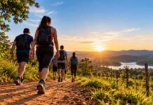 Caminhada gratuita de 13 km com destino ao Pesqueiro das Minas é neste sábado em Varginha Caminhada, pessoas caminhando