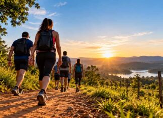 Caminhada gratuita de 13 km com destino ao Pesqueiro das Minas é neste sábado em Varginha Caminhada, pessoas caminhando