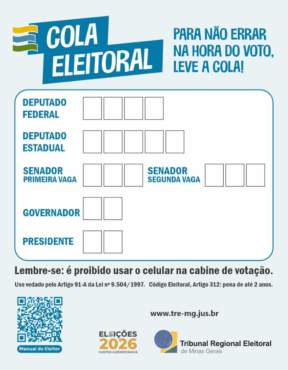 Cola eleitoral colinha eleições 2026
